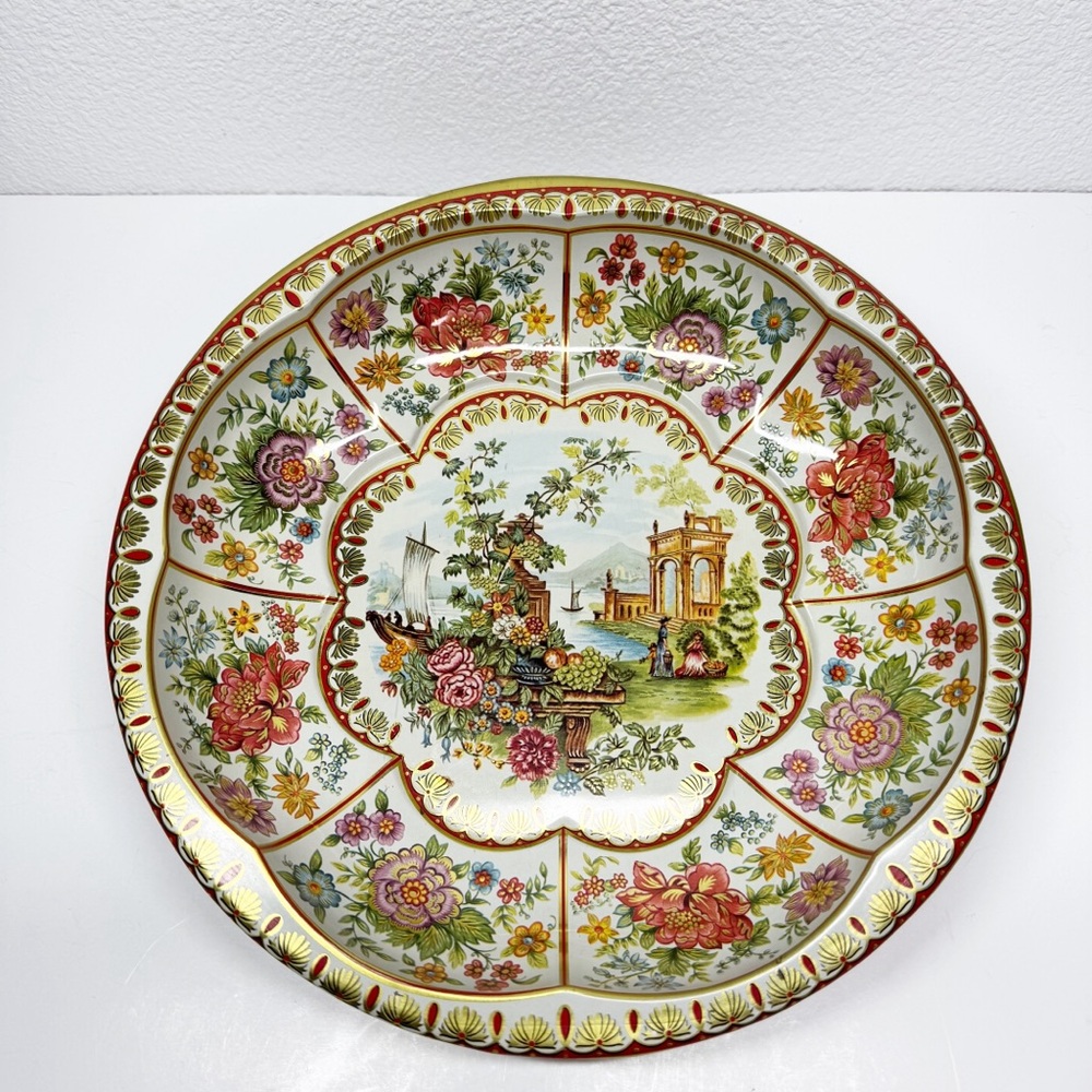 Vintage 1971 70s Daher Decorated Ware Floral Enamel Tin Metal Bowl England